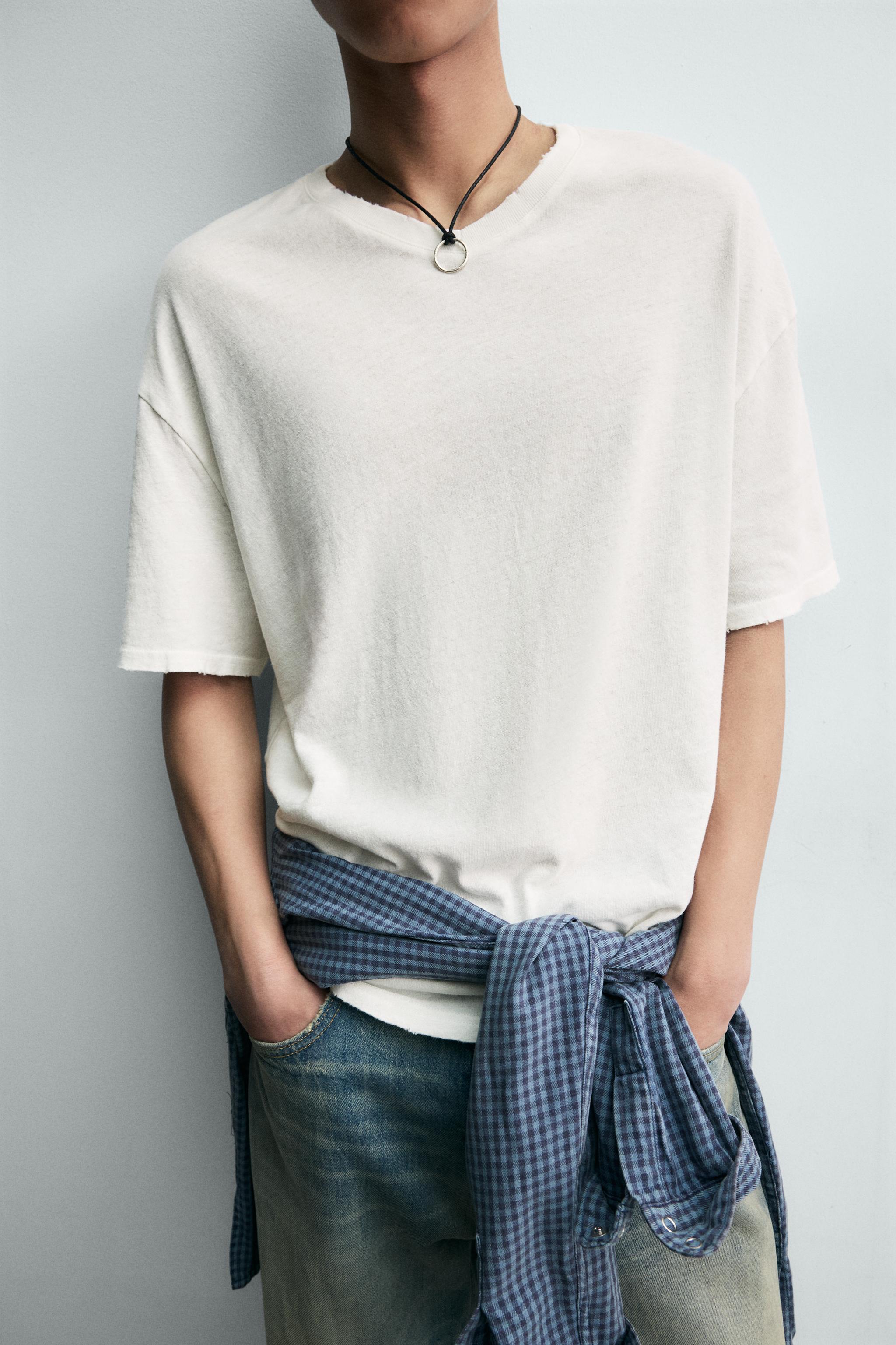 T-SHIRT COL V COTON-CHANVRE